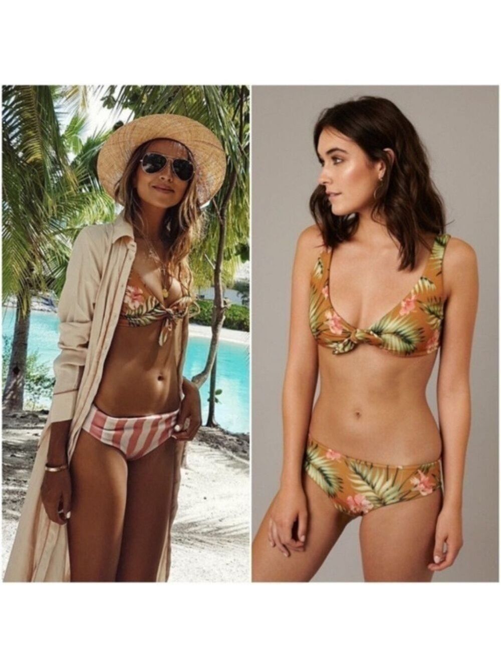 Sincerely Jules Maui Floral Palm Tree Twist Front Bikini Top